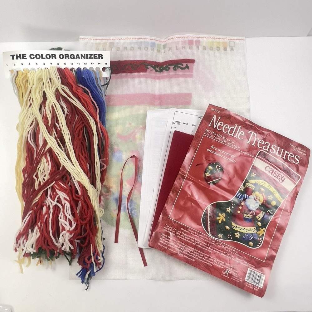 Christmas Needle Treasures Needlepoint Stocking Kit HO HO HO Santa 6919 Started